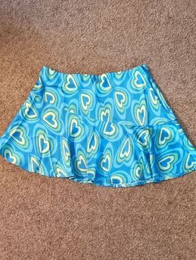 Blue & Yellow Heart Print Asymmetric Skirt